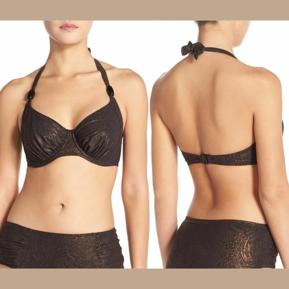 NWT Fantasie St. Barts Halter‎ Bikini Top in Brown [SZ US 30D ]